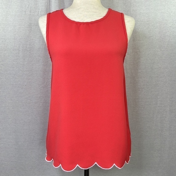 Everly Tops - EVERLY Women’s Pink White Scalloped Hem Tank Top Sz S